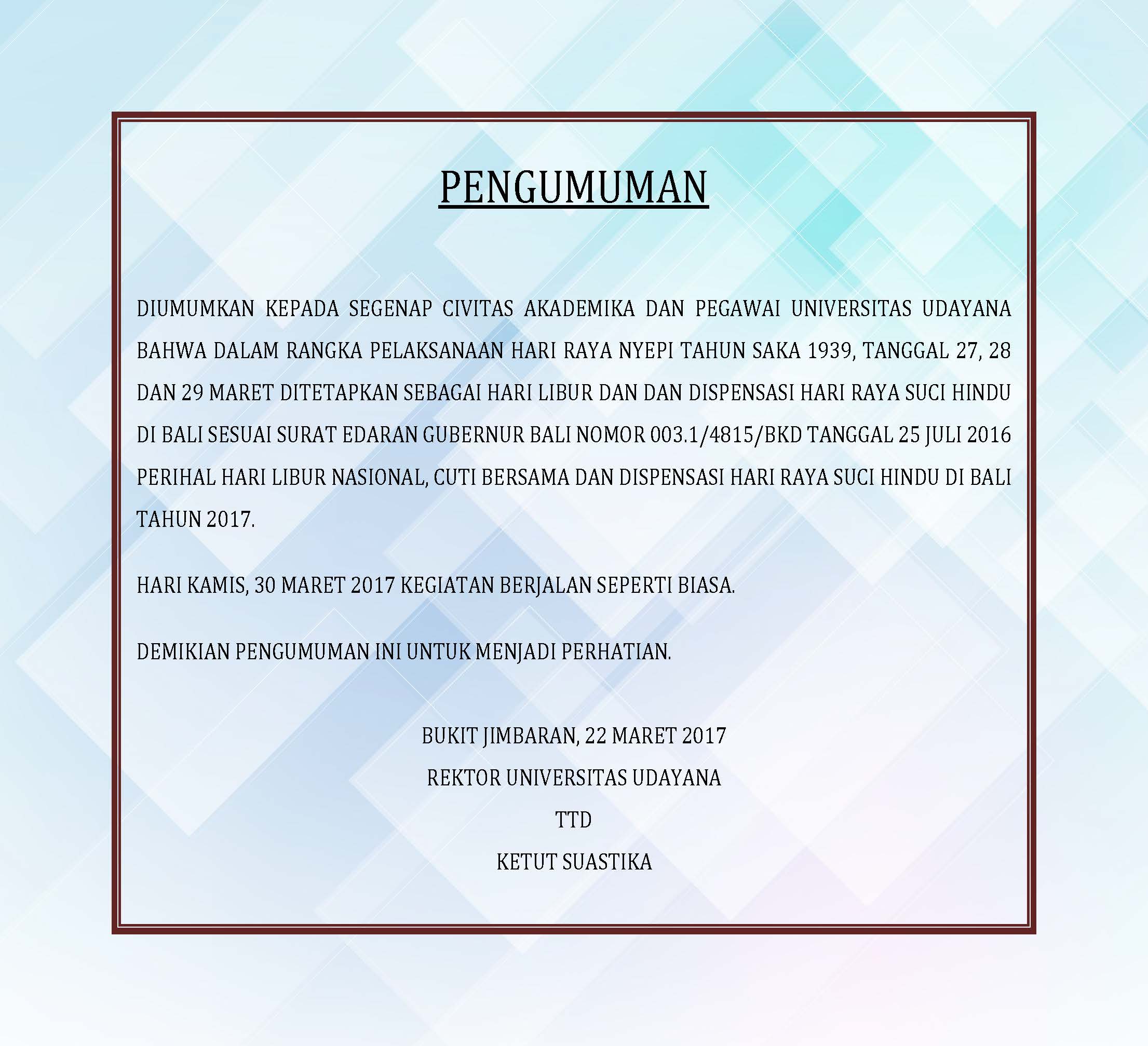 Contoh Pengumuman Libur Lebaran Dalam Bahasa Inggris 