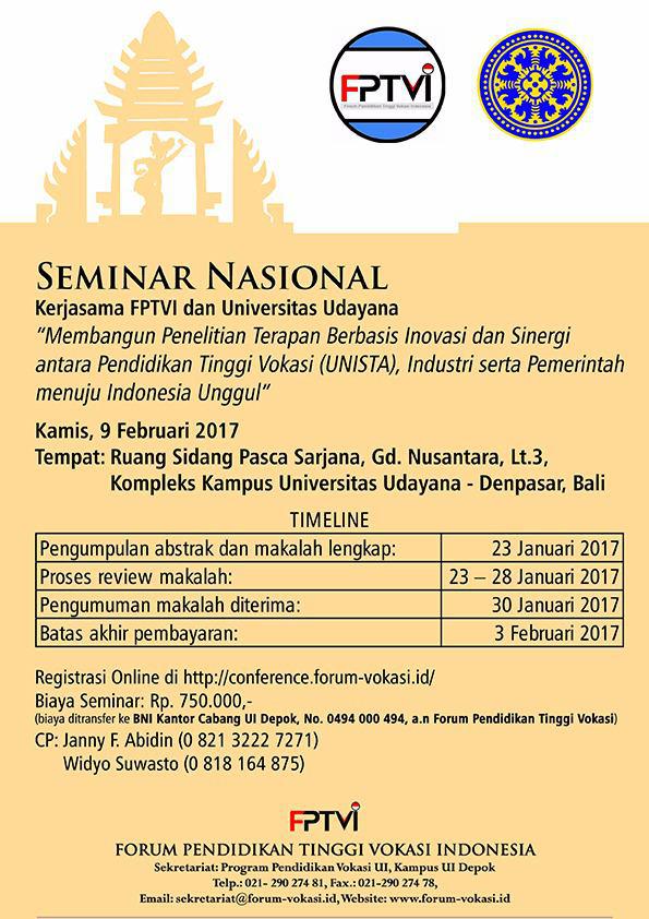 Seminar Nasional Kerjasama FPTVI dan Universita - UNUD 